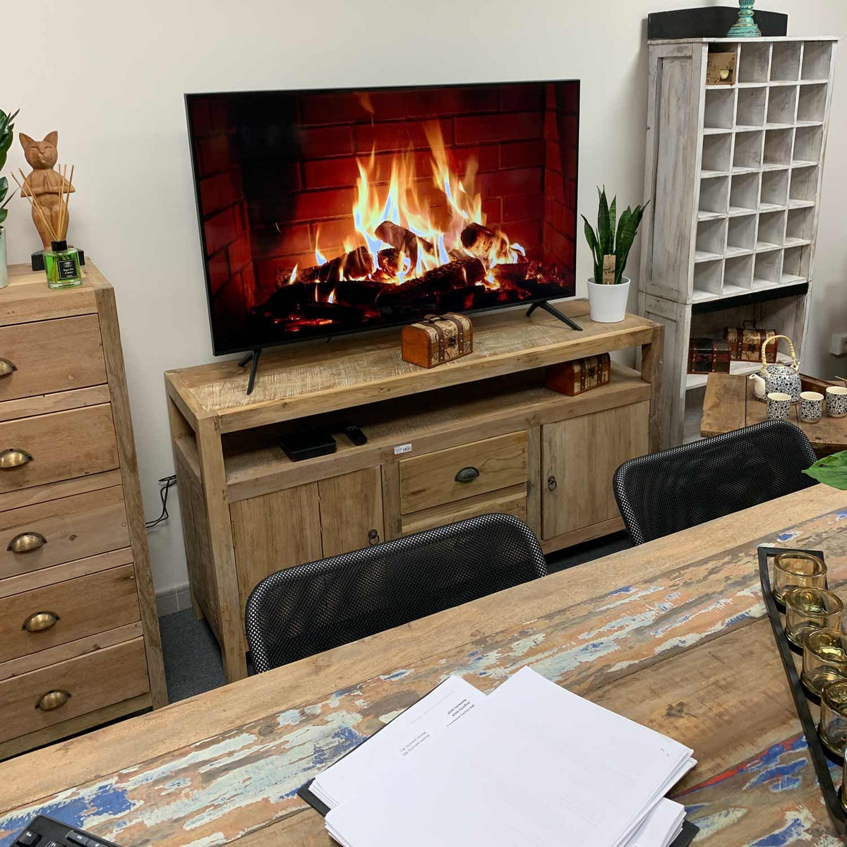 Recycled Teak Wood Large TV Stand 140x40x75cm - WhealySimple Home