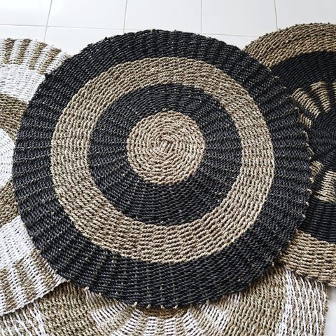 Round Seagrass Black & Tan - Circles - 1m - WhealySimple Home