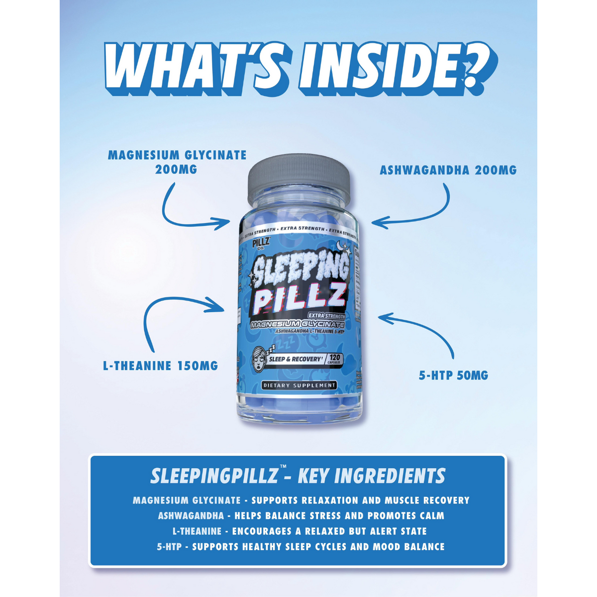SleepingPillz™ – Magnesium Glycinate, Ashwagandha, L-Theanine & 5-HTP
