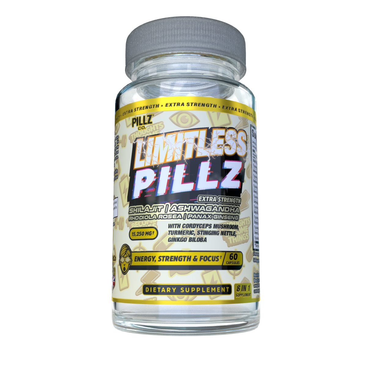 LimitlessPillz™ – 8-in-1 Shilajit Complex with Ashwagandha, Panax Ginseng, Rhodiola, Turmeric, Ginkgo, Nettle & Cordyceps Mushrooms