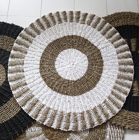 Round Seagrass White & Tan - Sun - 1m - WhealySimple Home