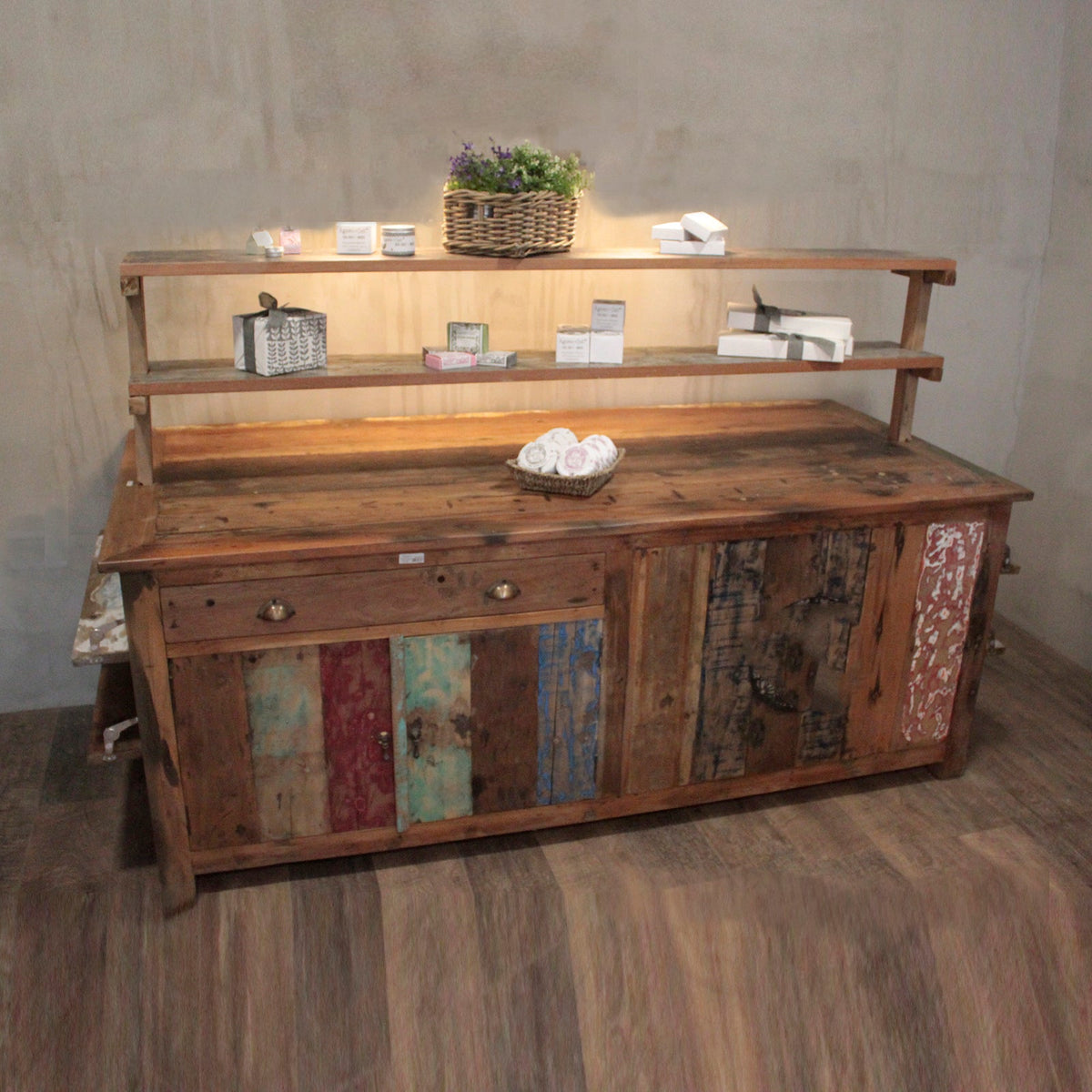 Recycled Teak Wood Centre Display Table 207x97x80cm - WhealySimple Home