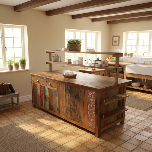 Recycled Teak Wood Centre Display Table 207x97x80cm - WhealySimple Home