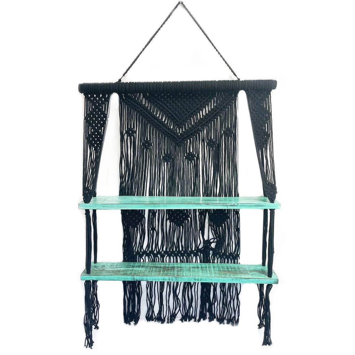 Black Macrame Hanging Shelves - Turquoise - WhealySimple Home