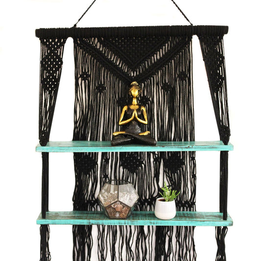 Black Macrame Hanging Shelves - Turquoise - WhealySimple Home