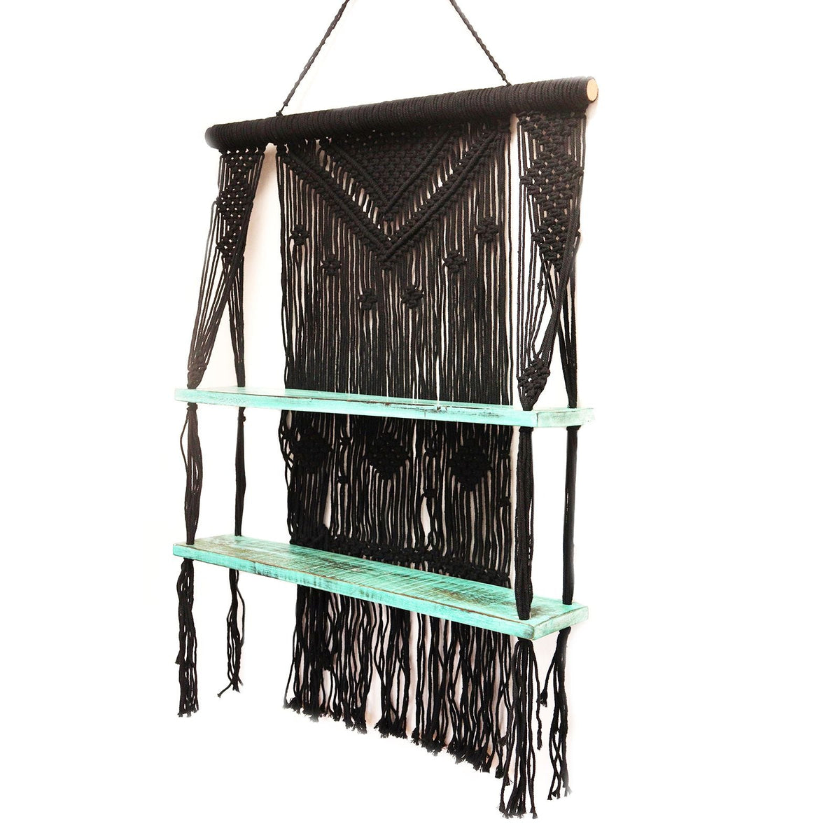 Black Macrame Hanging Shelves - Turquoise - WhealySimple Home