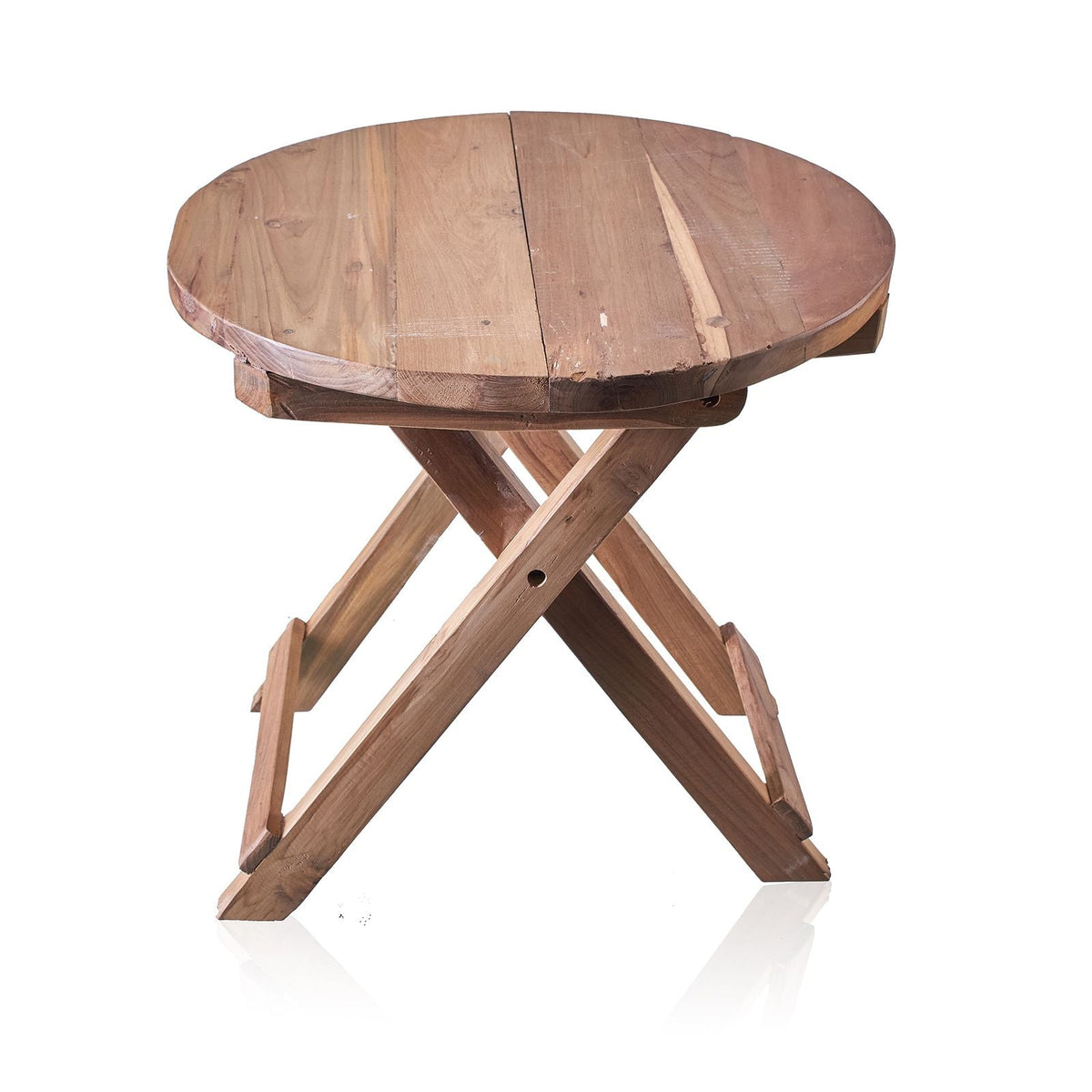 Recycled Teak Wood Round Folding Coffee Table 50x50cm - WhealySimple Home