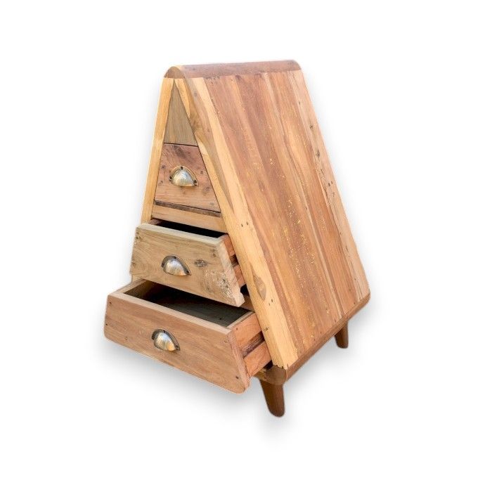Recycled Teak Wood Triangle Decoration Storage 3 Draws 45×46x72cm - WhealySimple Home