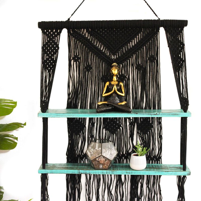 Black Macrame Hanging Shelves - Turquoise - WhealySimple Home