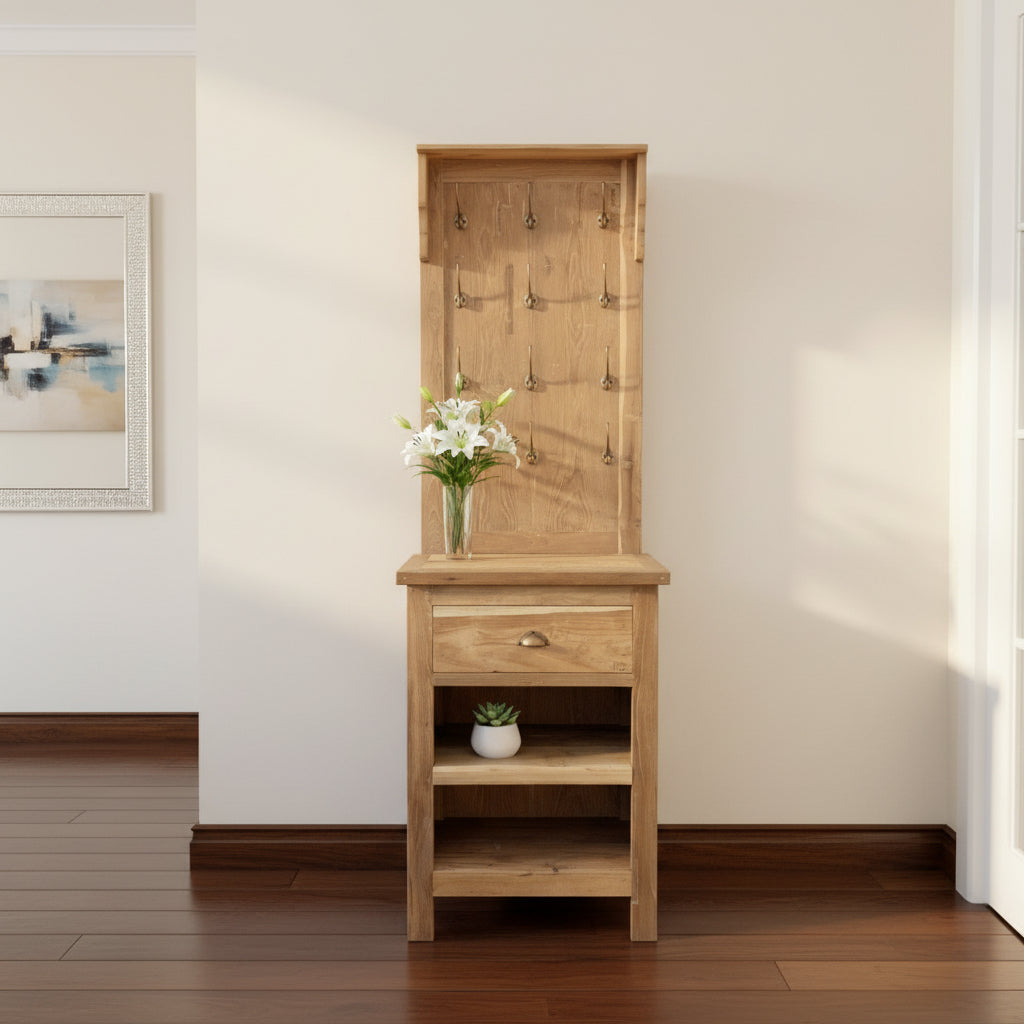 Recycled Teak Wood Hallway Bathroom Stand with Hooks and Storage 61×46×209cm - WhealySimple Home