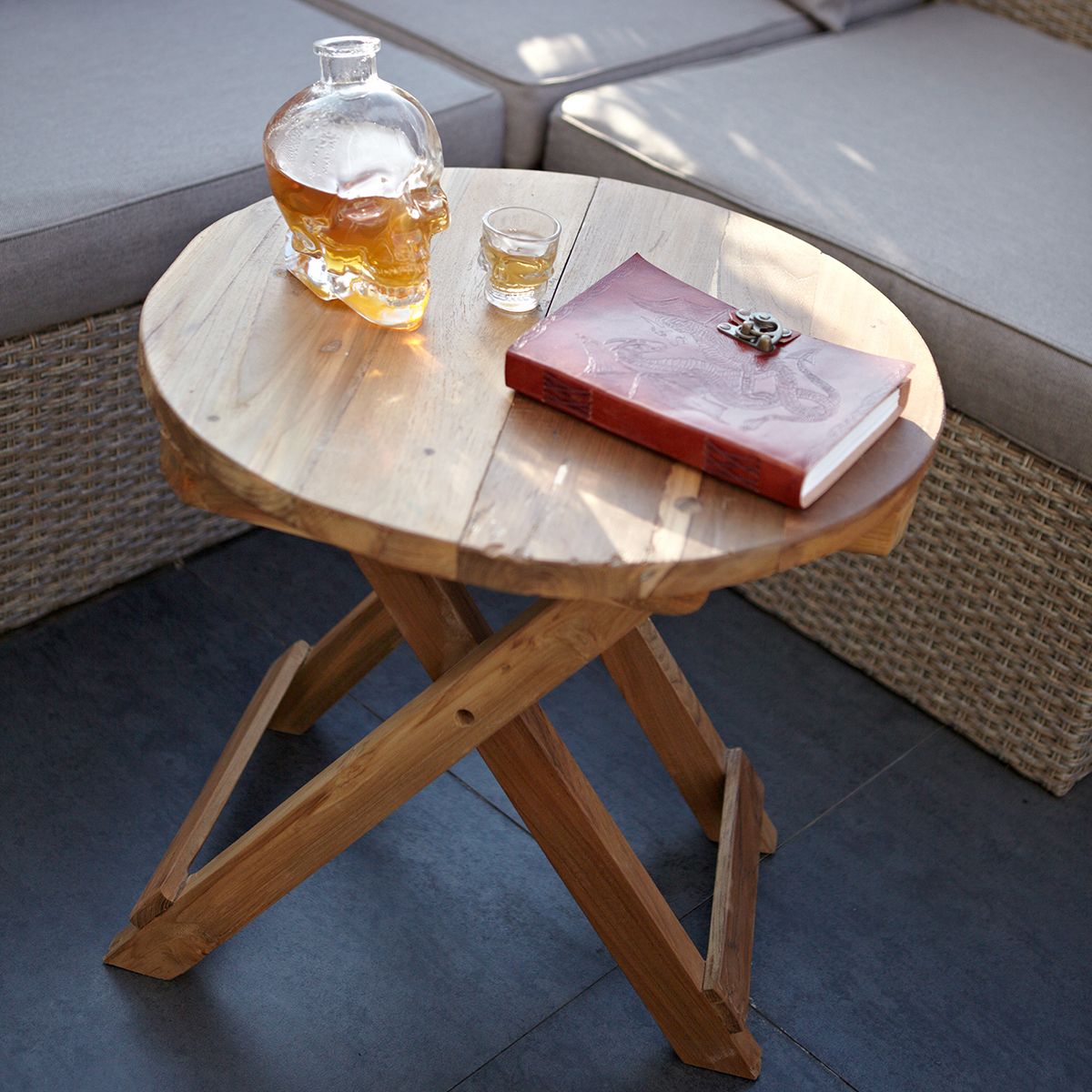 Recycled Teak Wood Round Folding Coffee Table 50x50cm - WhealySimple Home