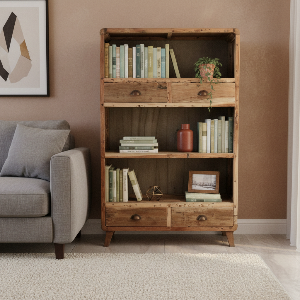Recycled Teak Wood Book Shelf Display 100x40x160cm - WhealySimple Home