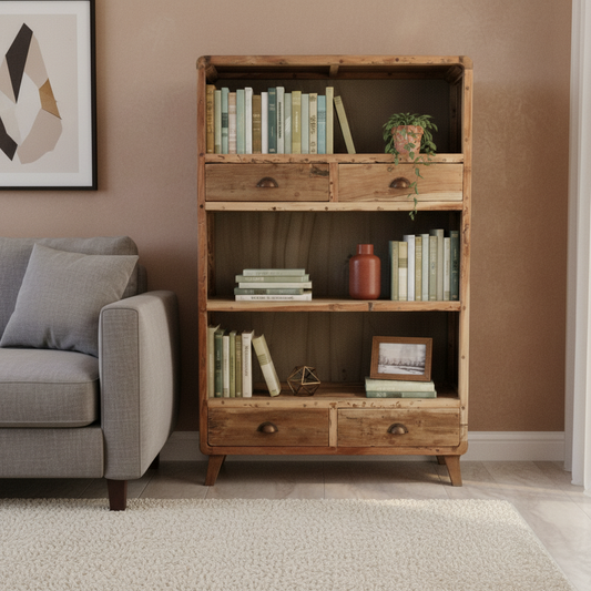 Recycled Teak Wood Book Shelf Display 100x40x160cm - WhealySimple Home