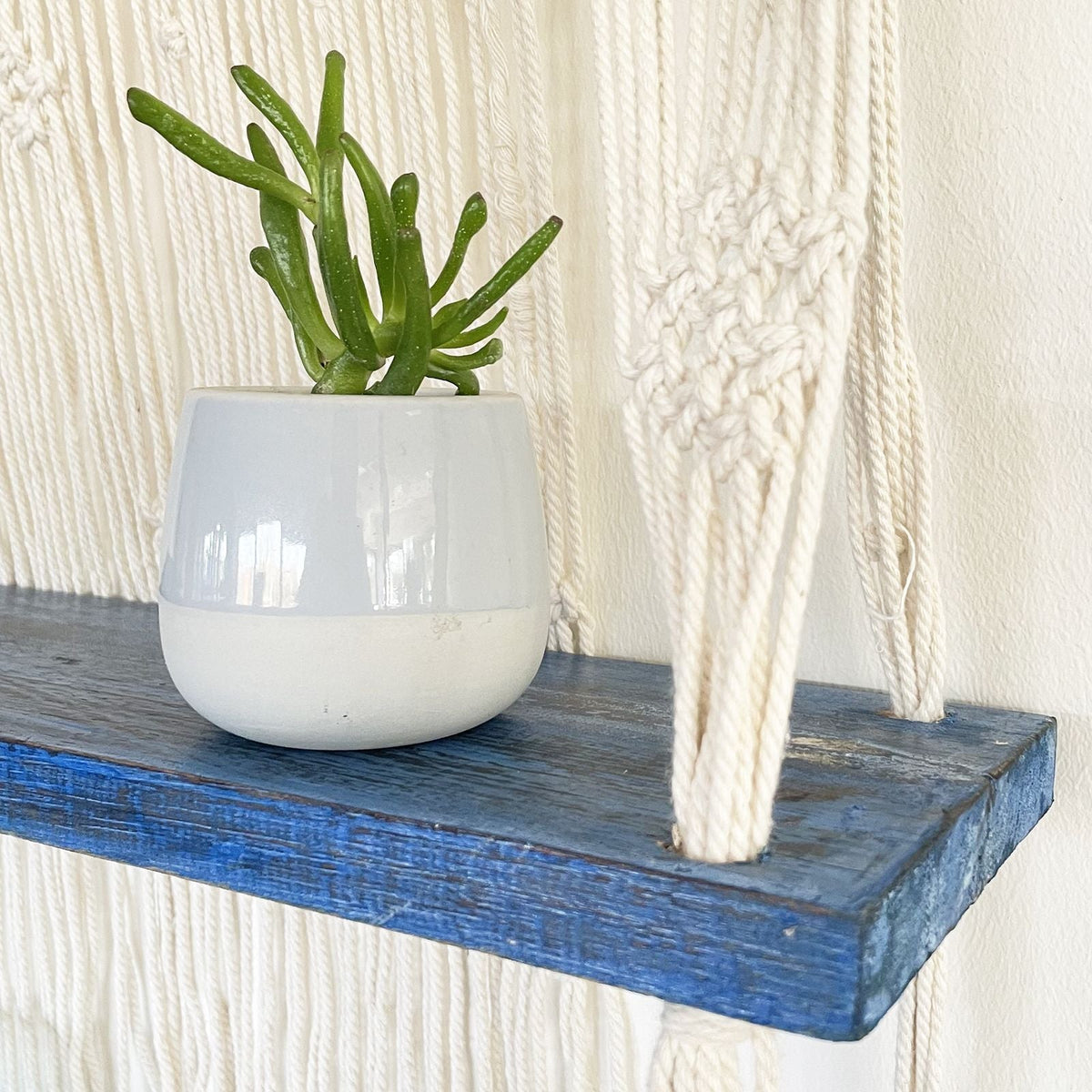 Natural Macrame Hanging Shelves - Blue - WhealySimple Home