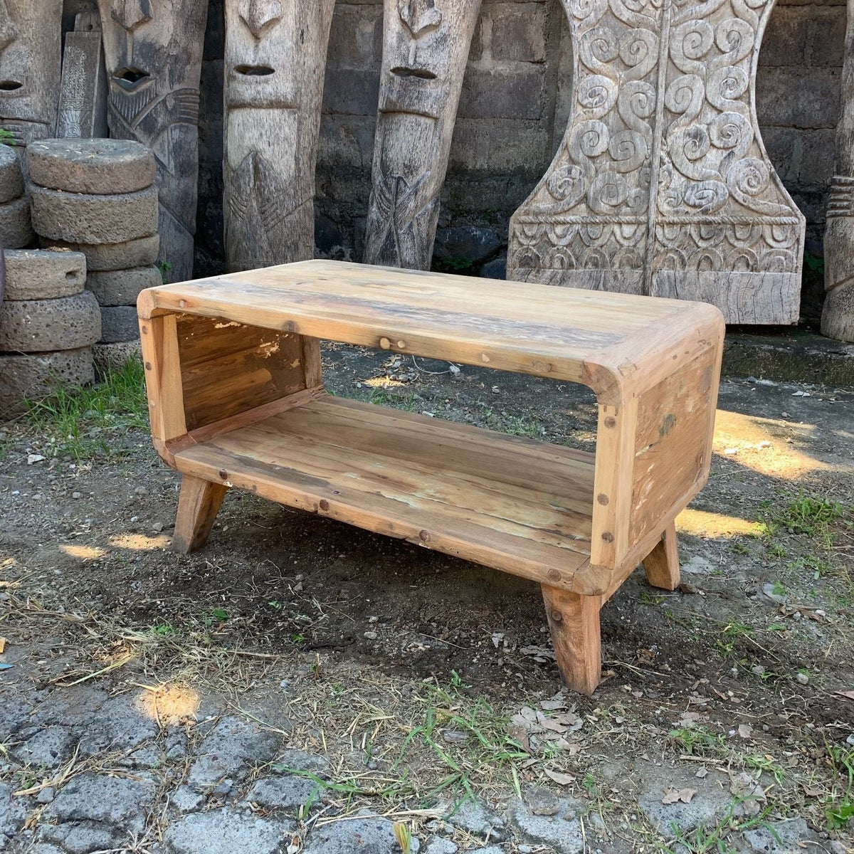 Recycled Teak Wood Small Rounded Coffee Table 81x49×41cm - WhealySimple Home