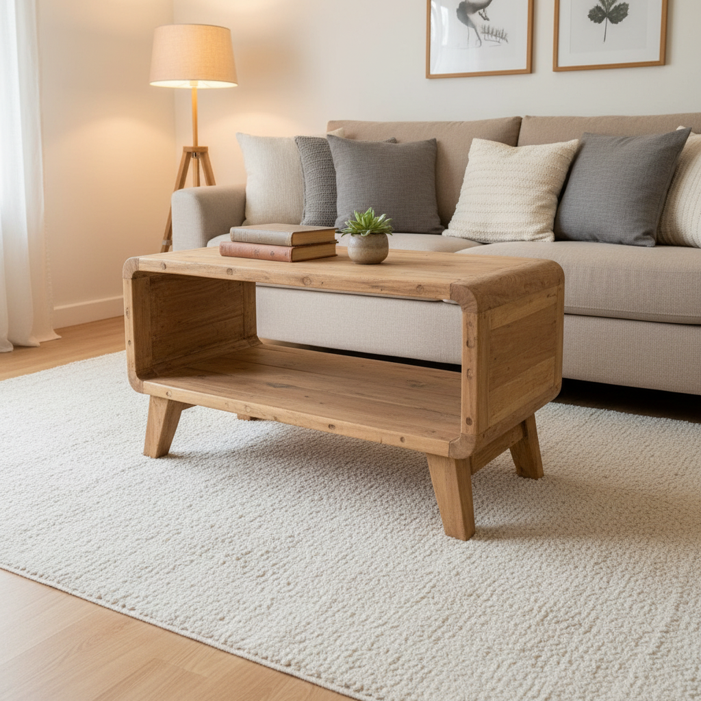 Recycled Teak Wood Small Rounded Coffee Table 81x49×41cm - WhealySimple Home