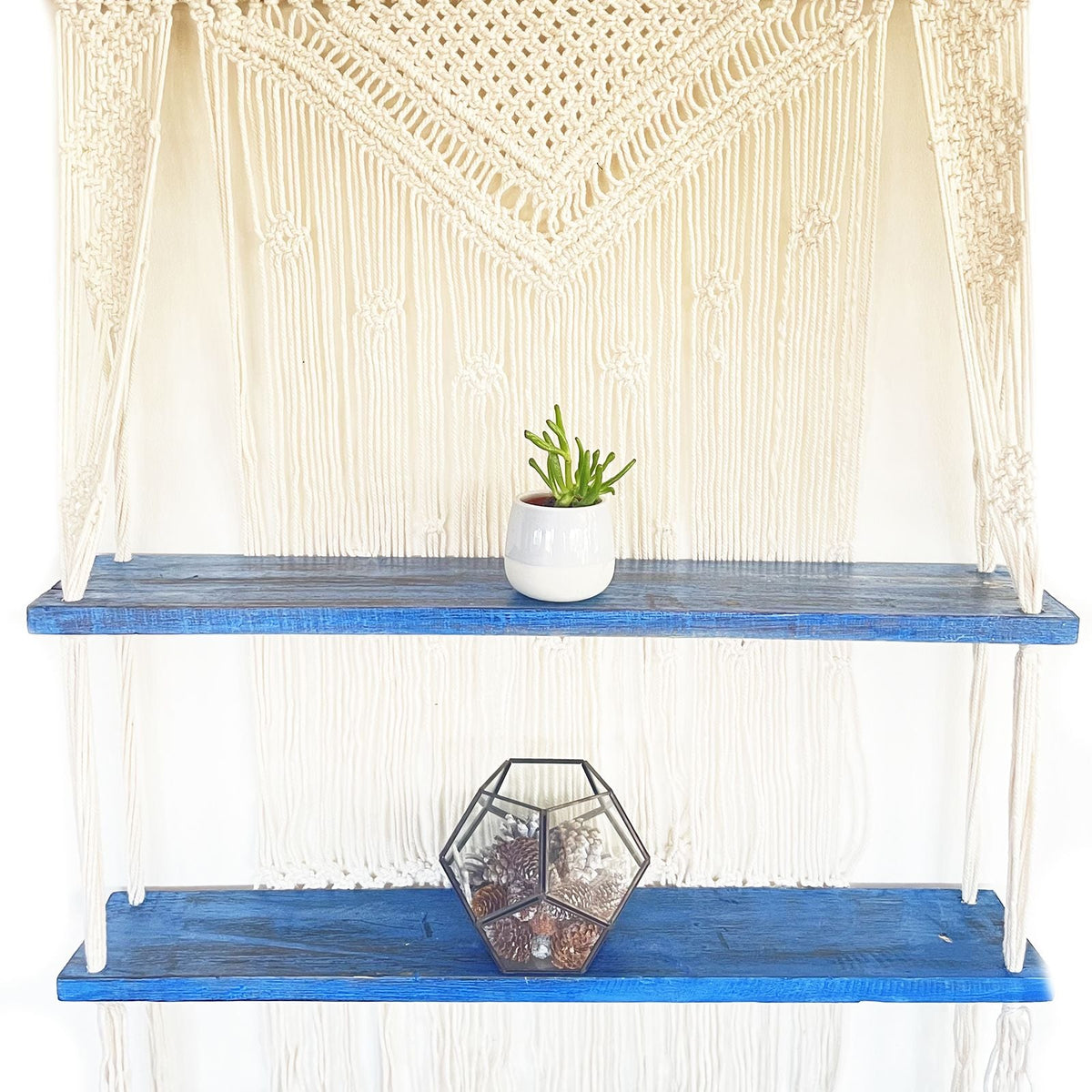 Natural Macrame Hanging Shelves - Blue - WhealySimple Home