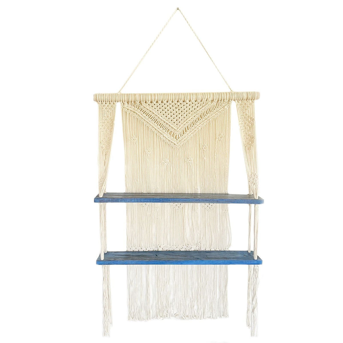 Natural Macrame Hanging Shelves - Blue - WhealySimple Home
