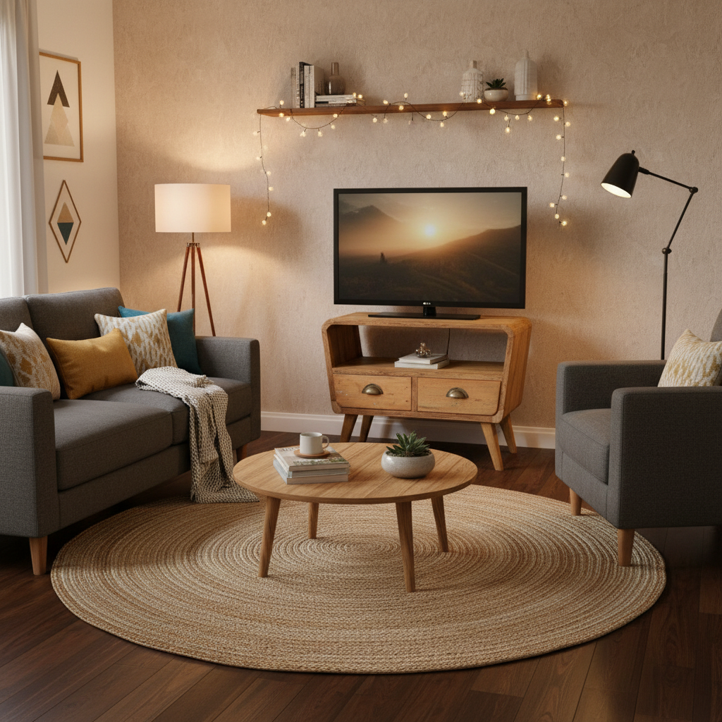 Recycled Teak Wood Small TV Stand with 2 Draws Round Length 81x49x41cm - WhealySimple Home