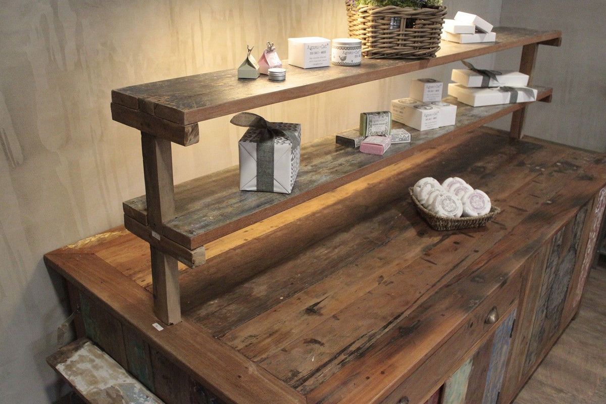 Recycled Teak Wood Centre Display Table 207x97x80cm - WhealySimple Home