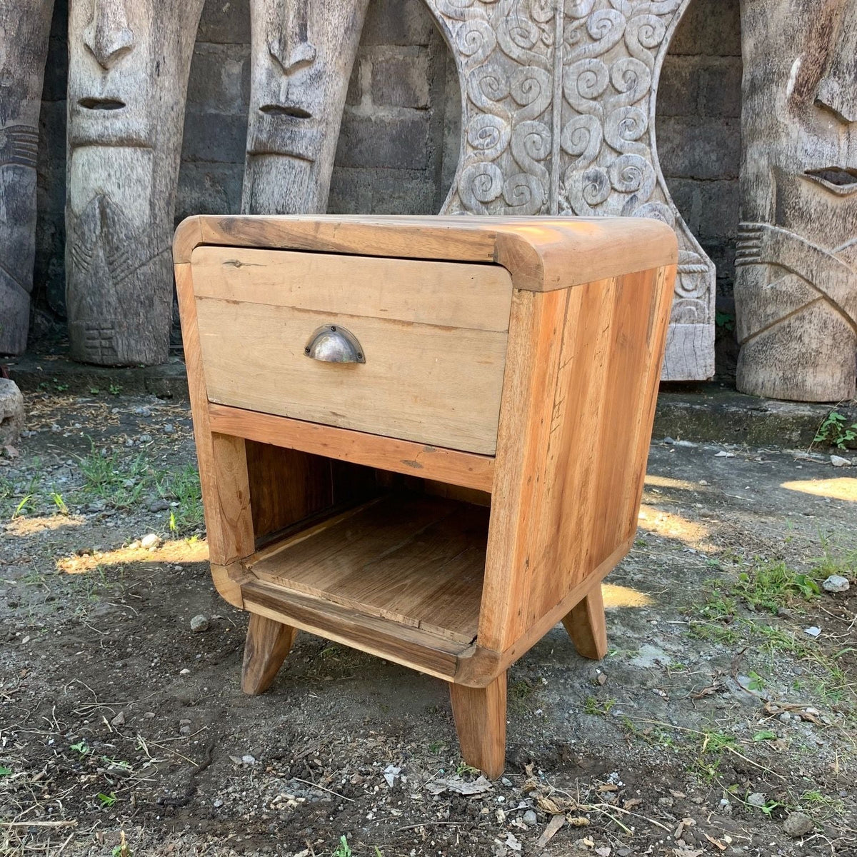 Recycled Teak Wood Bedside Table - Round 45x37×57cm - WhealySimple Home