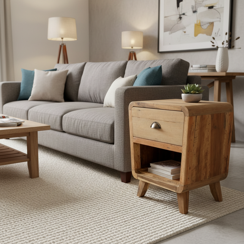 Recycled Teak Wood Bedside Table - Round 45x37×57cm - WhealySimple Home