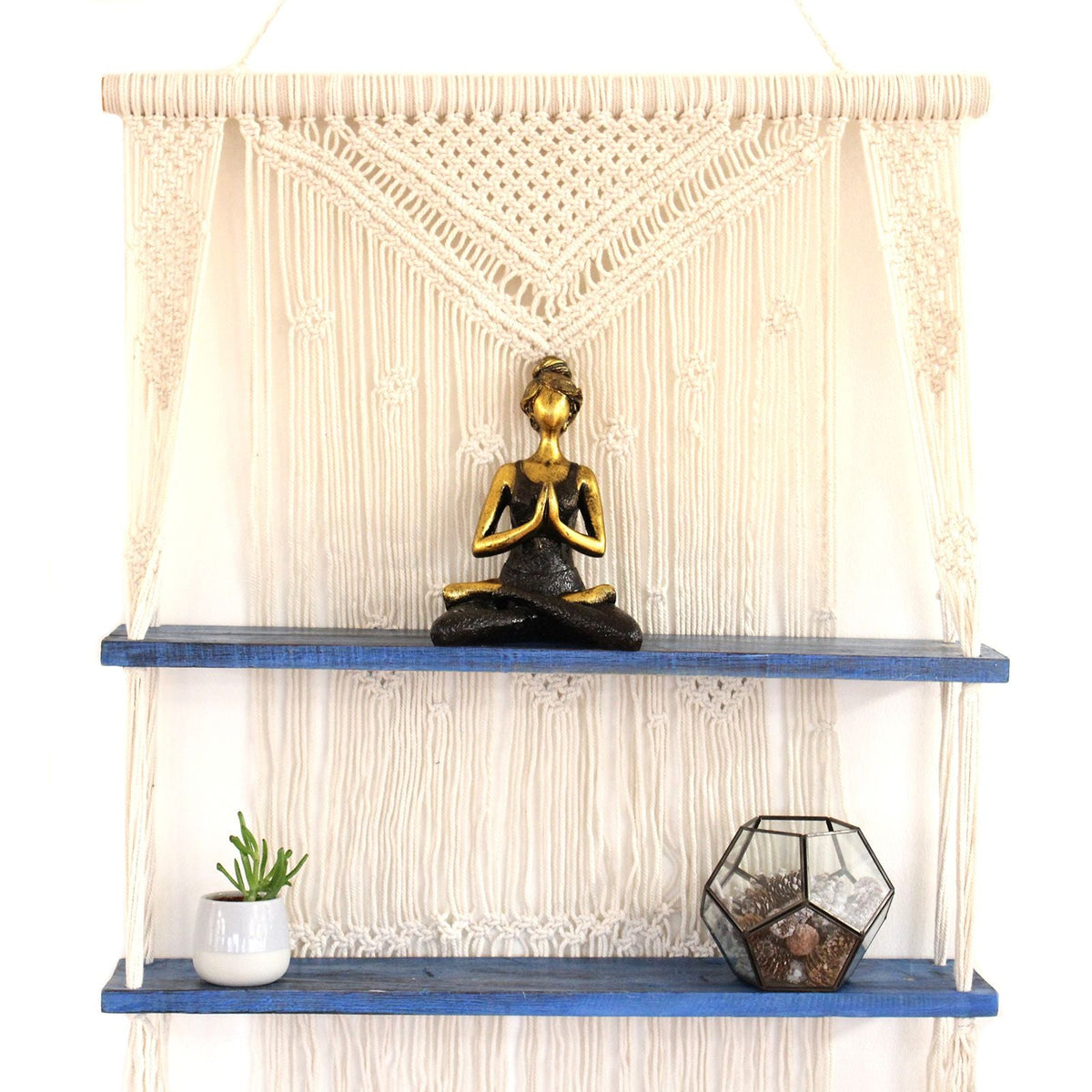 Natural Macrame Hanging Shelves - Blue - WhealySimple Home