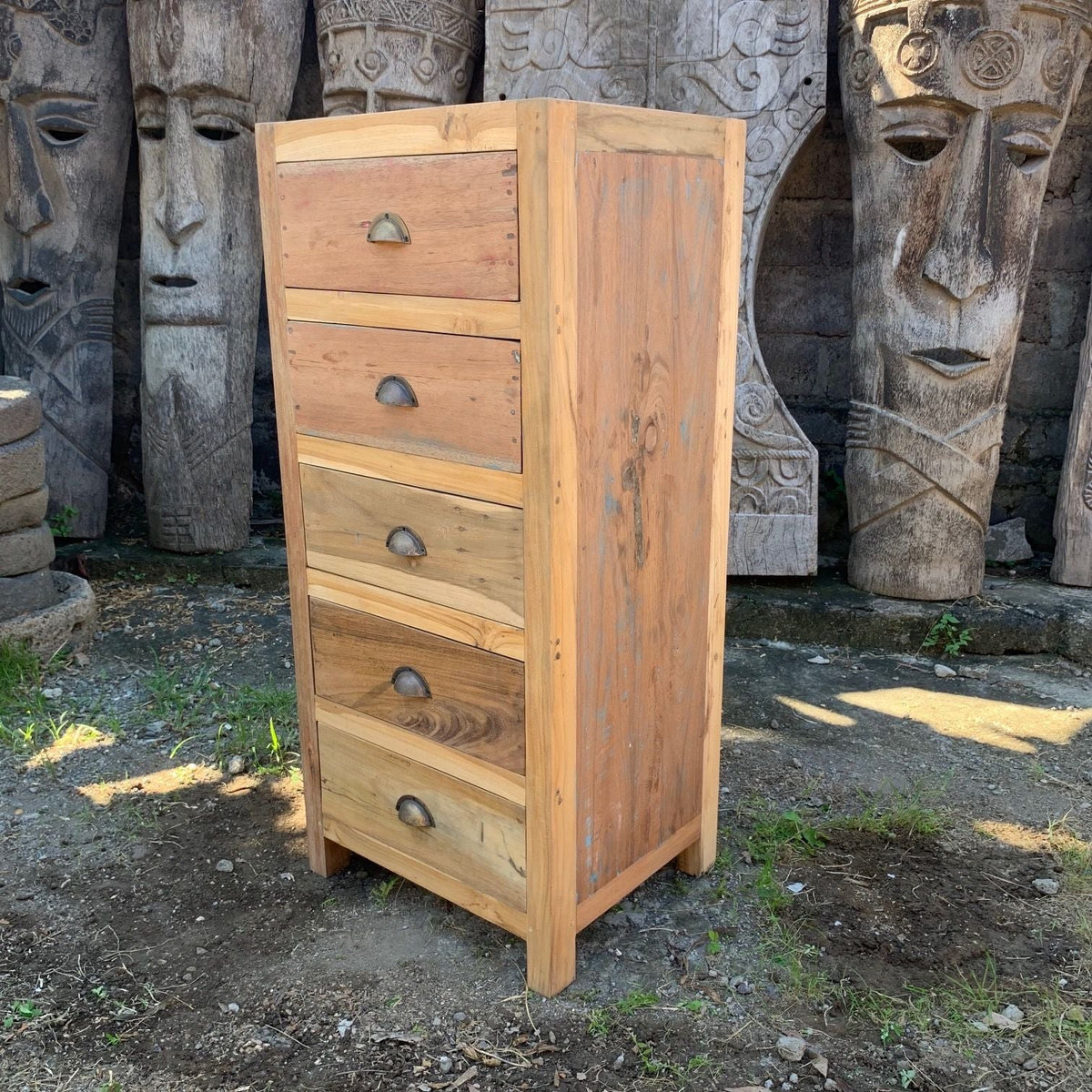 Recycled Teak Wood 5 Draws Storage 48x40x110cm - WhealySimple Home