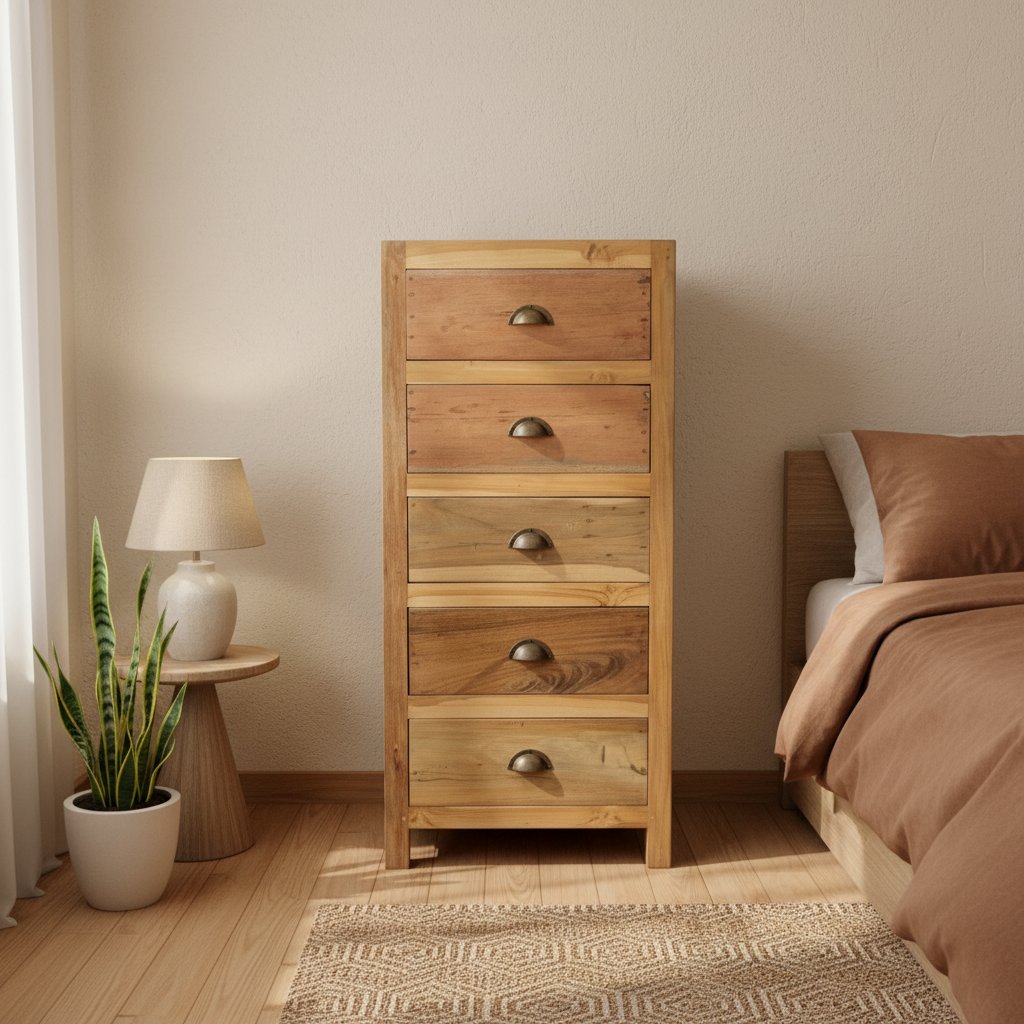 Recycled Teak Wood 5 Draws Storage 48x40x110cm - WhealySimple Home