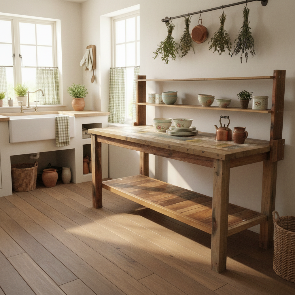 Recycled Teak Wood Dining Table with Top Shelf 180×80x80cm - WhealySimple Home