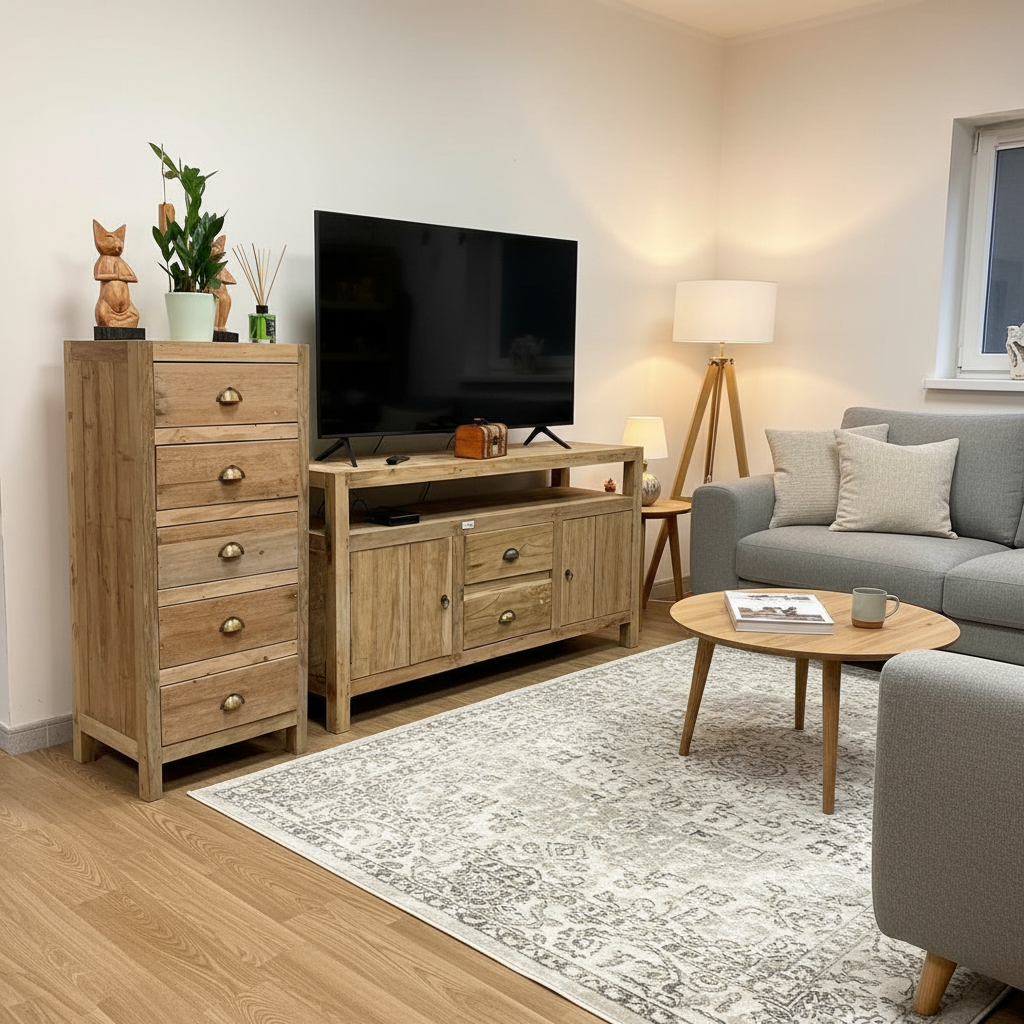 Recycled Teak Wood 5 Draws Storage 48x40x110cm - WhealySimple Home
