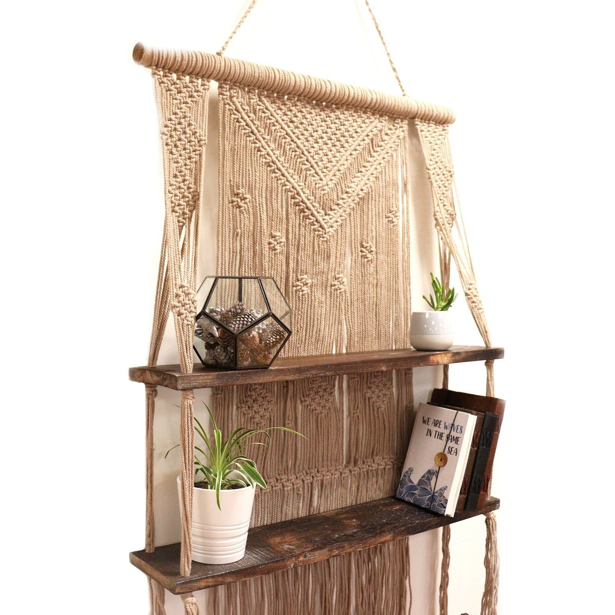 Brown Macrame Hanging Shelves - Brown - WhealySimple Home