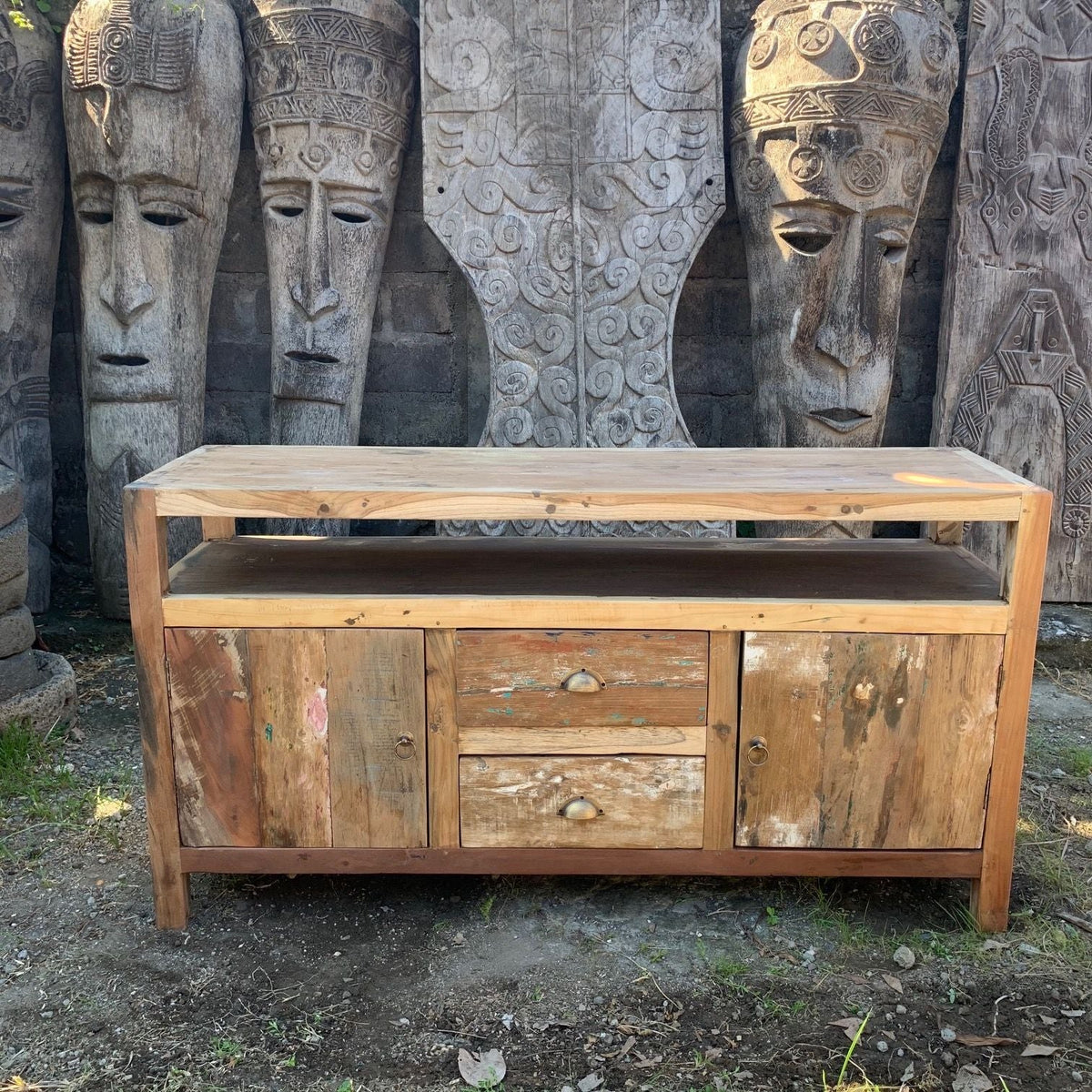 Recycled Teak Wood Large TV Stand 140x40x75cm - WhealySimple Home