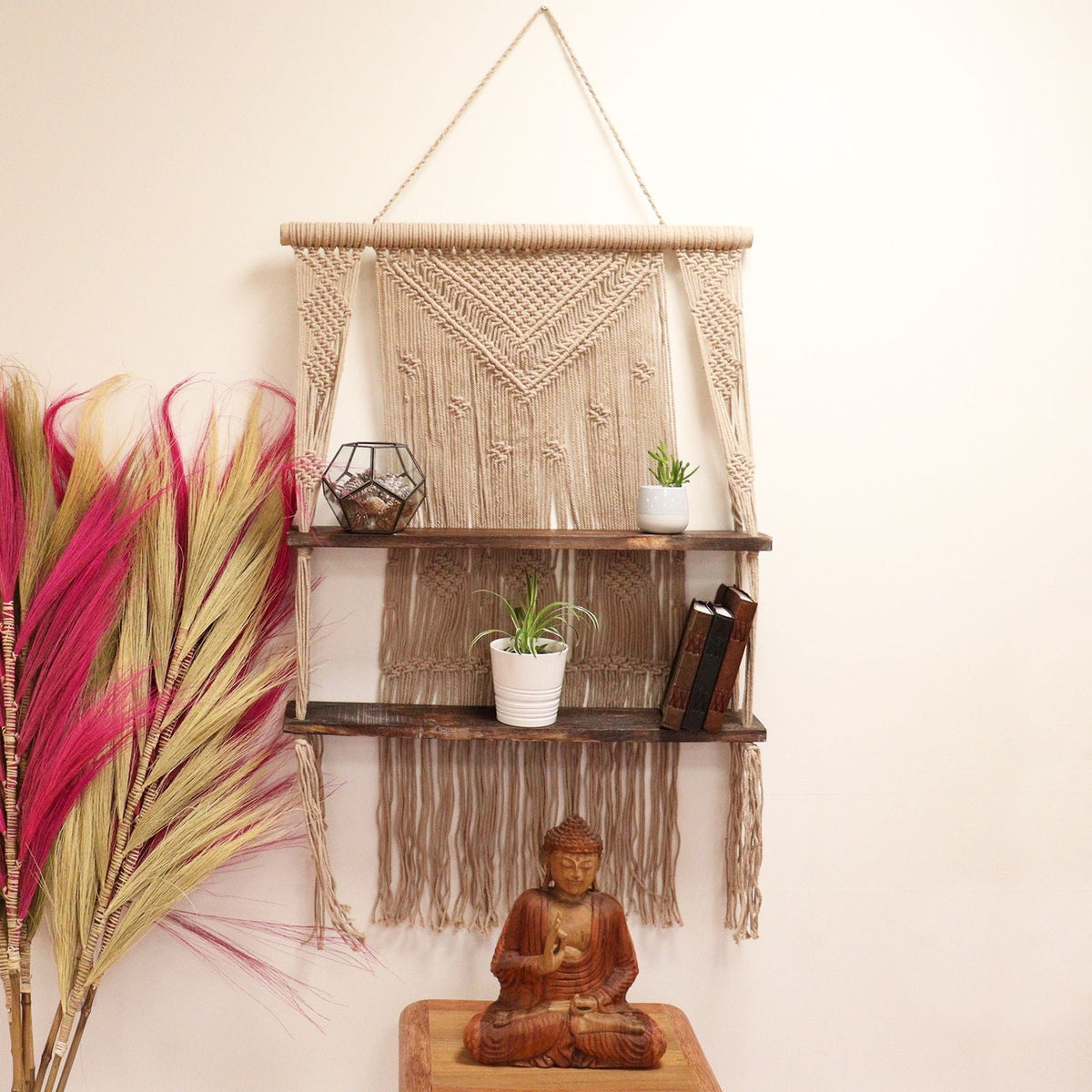 Brown Macrame Hanging Shelves - Brown - WhealySimple Home