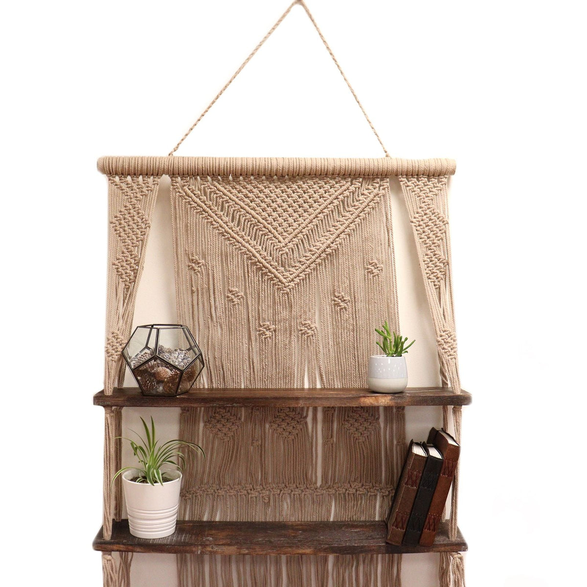 Brown Macrame Hanging Shelves - Brown - WhealySimple Home