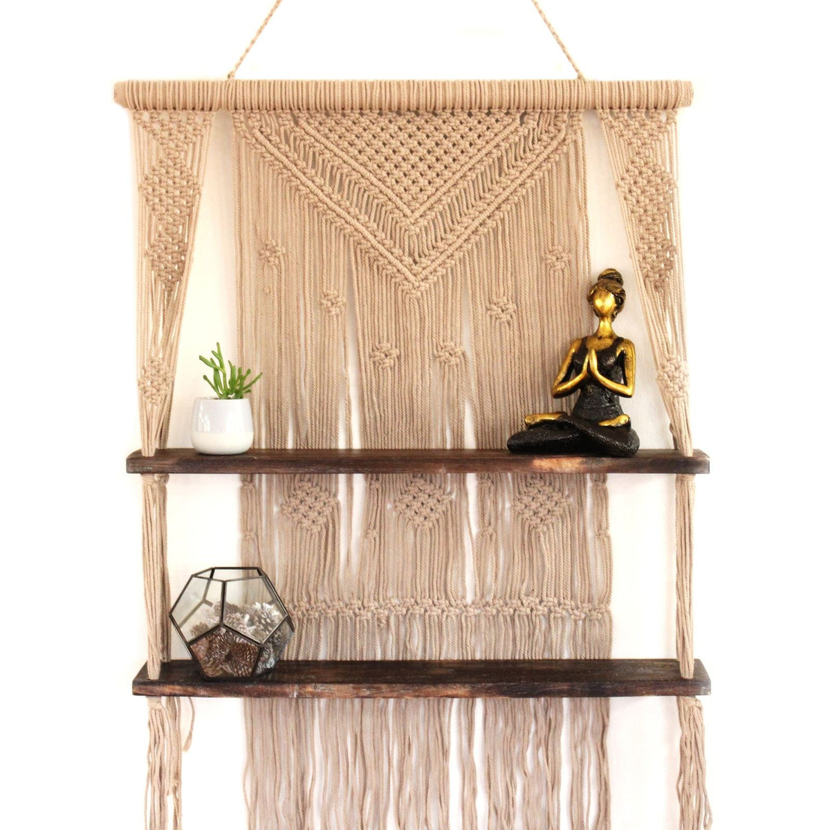 Brown Macrame Hanging Shelves - Brown - WhealySimple Home