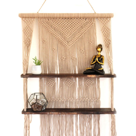 Brown Macrame Hanging Shelves - Brown - WhealySimple Home