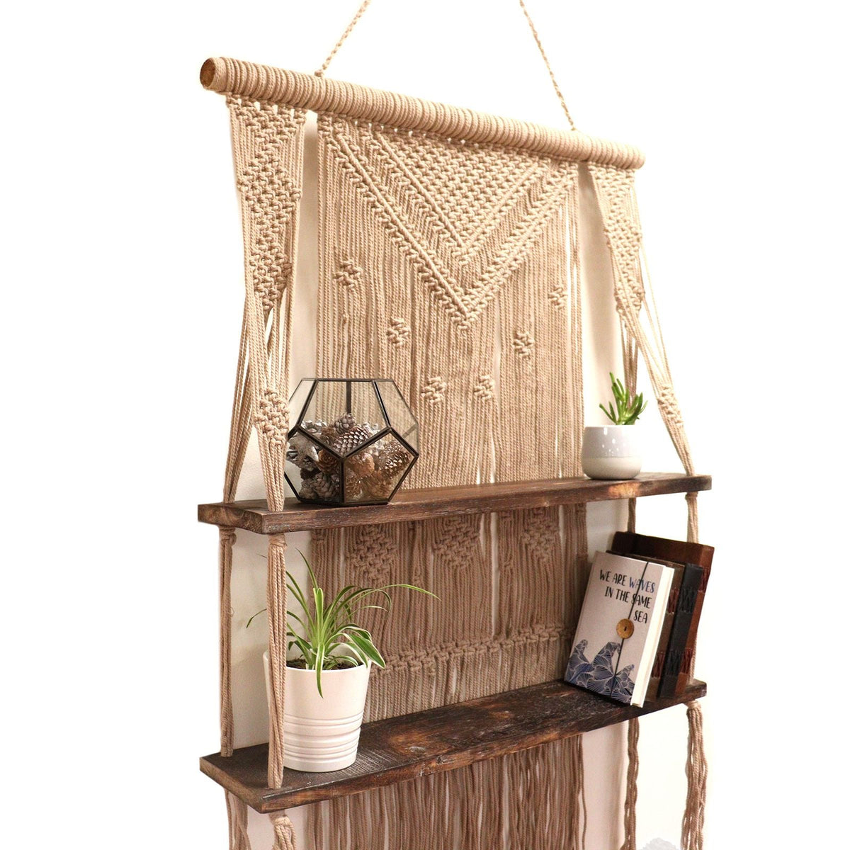 Brown Macrame Hanging Shelves - Brown - WhealySimple Home