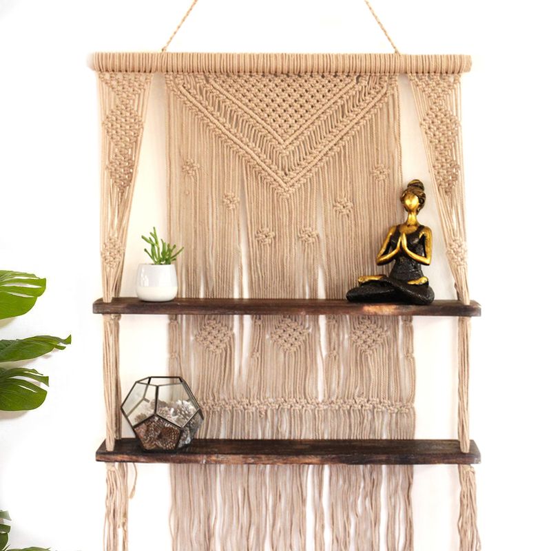 Brown Macrame Hanging Shelves - Brown - WhealySimple Home