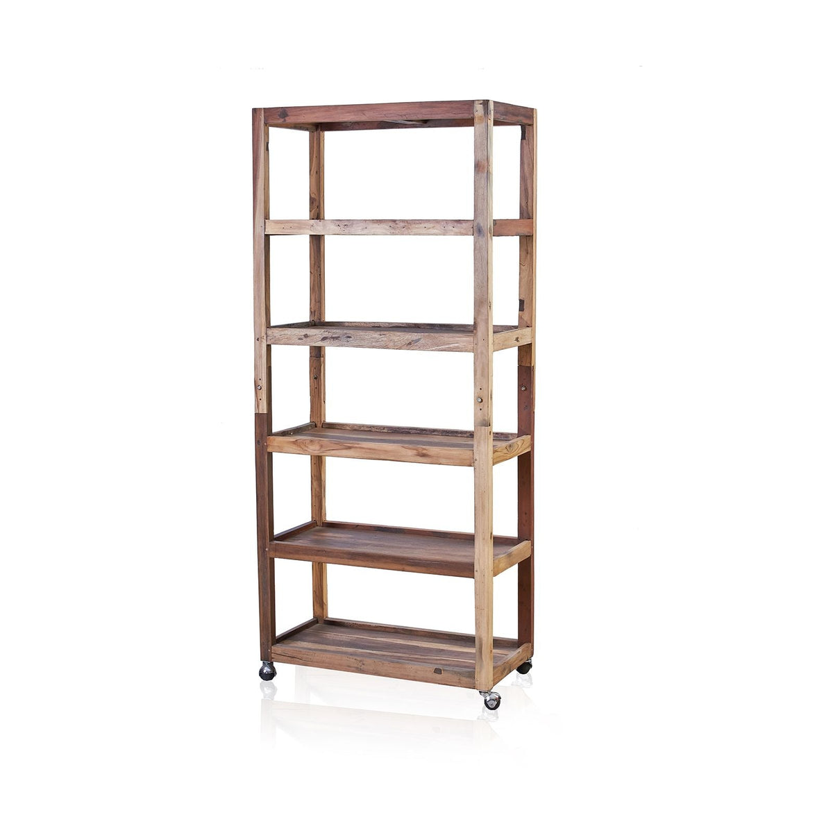 Recycled Teak Wood Six Shelf Display with Casters 79x37x180cm - WhealySimple Home