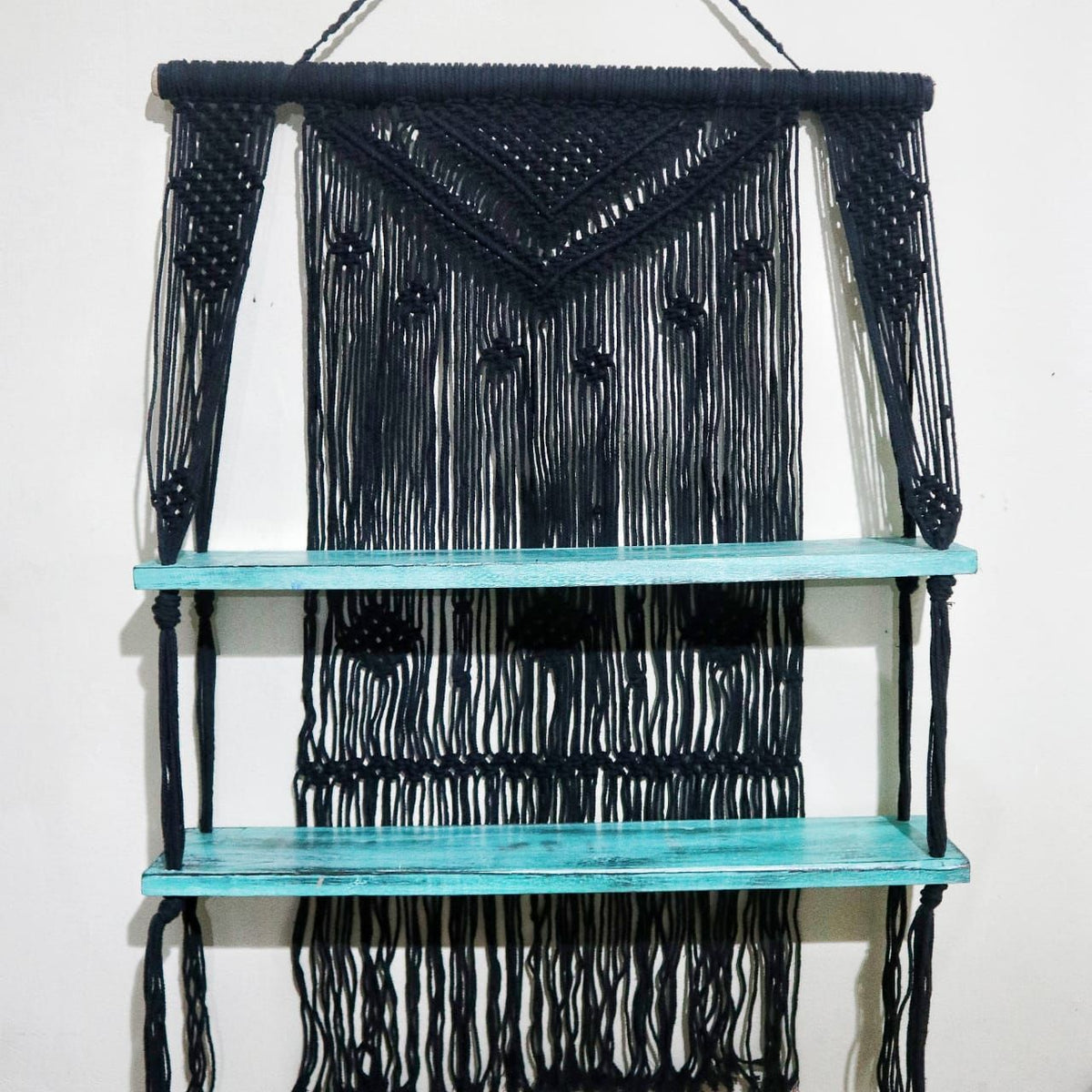 Black Macrame Hanging Shelves - Turquoise - WhealySimple Home