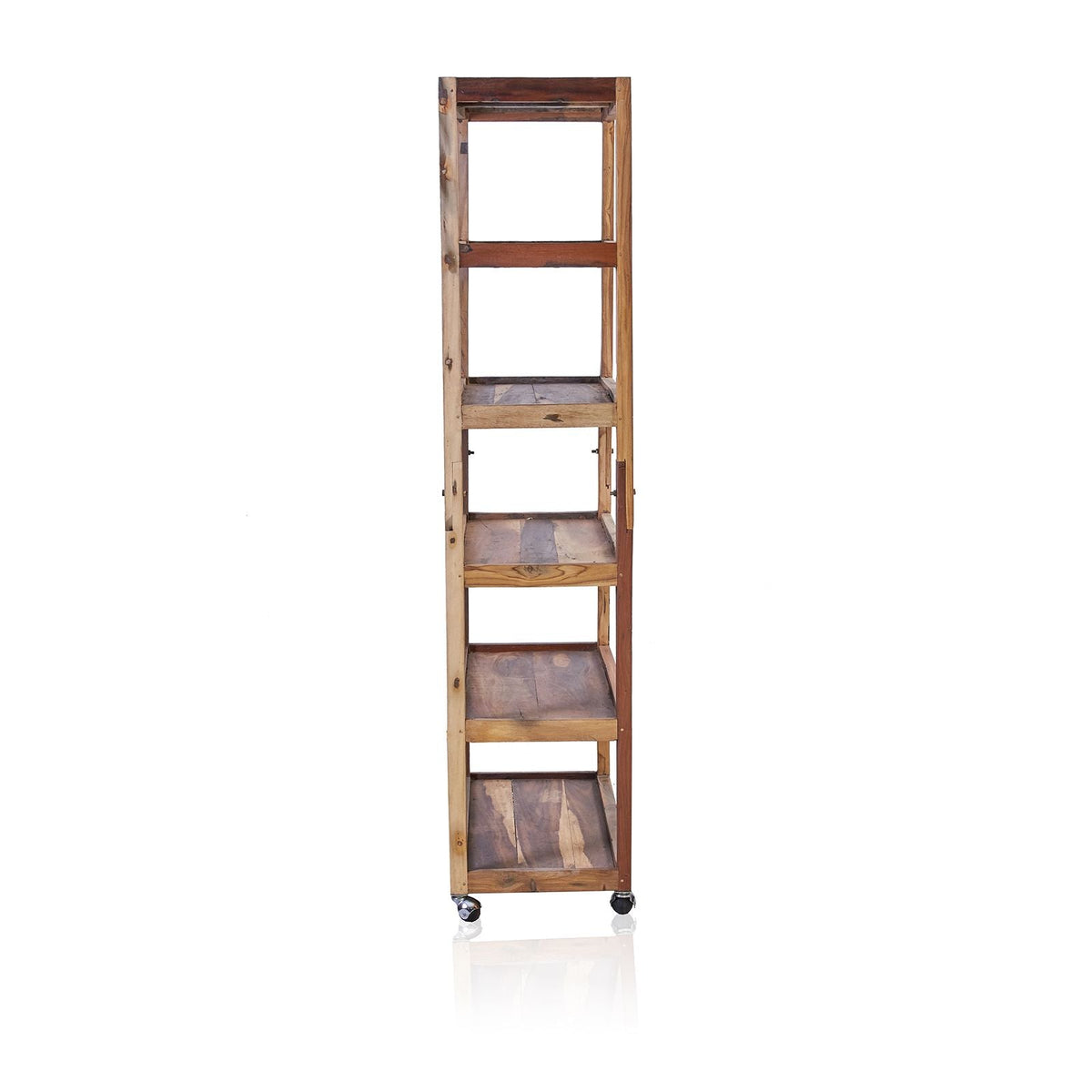 Recycled Teak Wood Six Shelf Display with Casters 79x37x180cm - WhealySimple Home