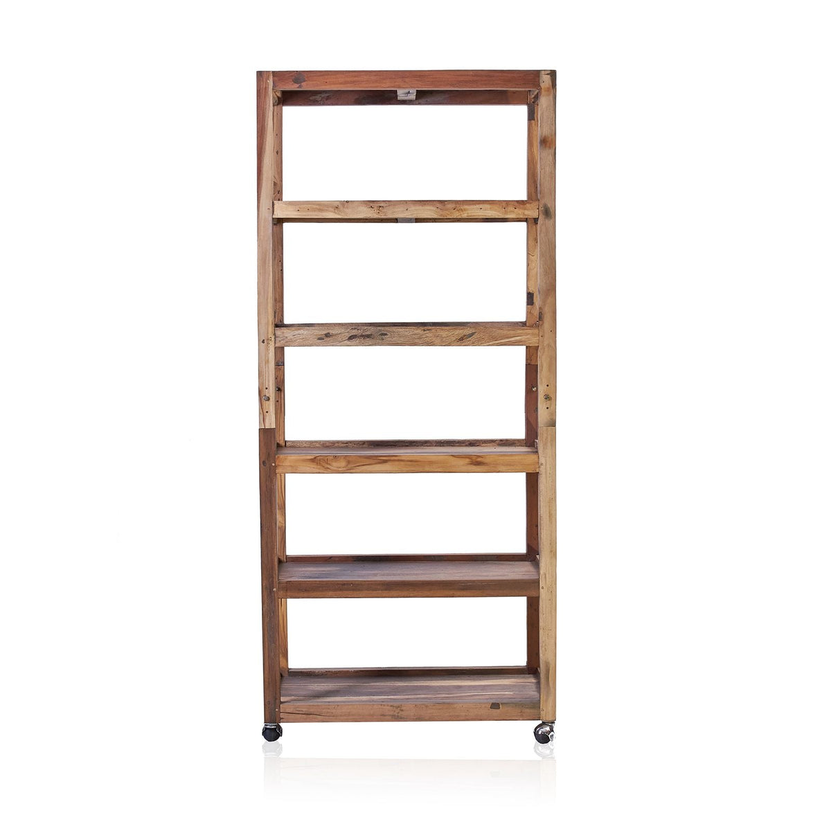 Recycled Teak Wood Six Shelf Display with Casters 79x37x180cm - WhealySimple Home