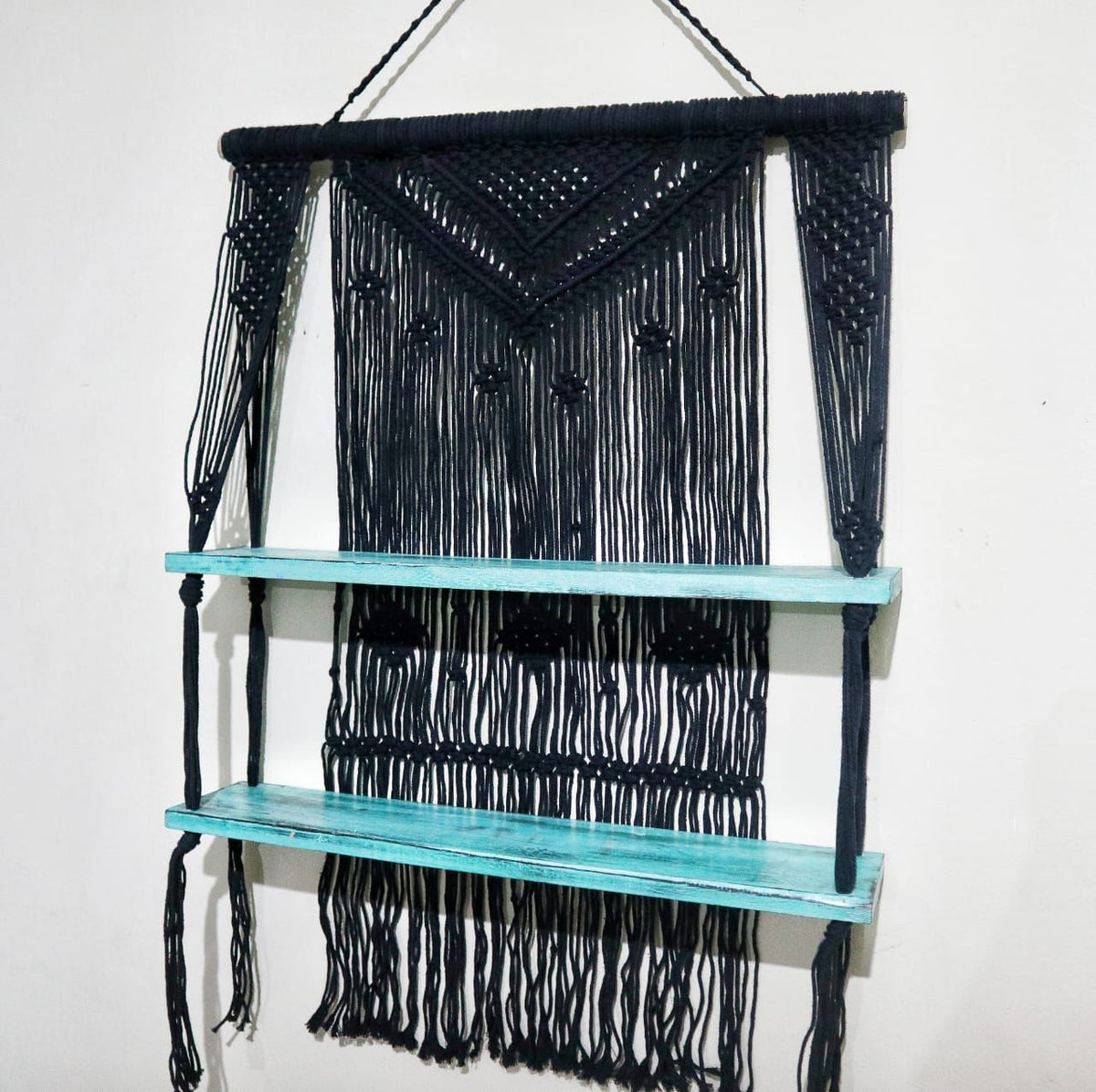 Black Macrame Hanging Shelves - Turquoise - WhealySimple Home