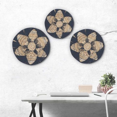 Set of Three Seagrass Bowls Wall Art - Black - WhealySimple Home